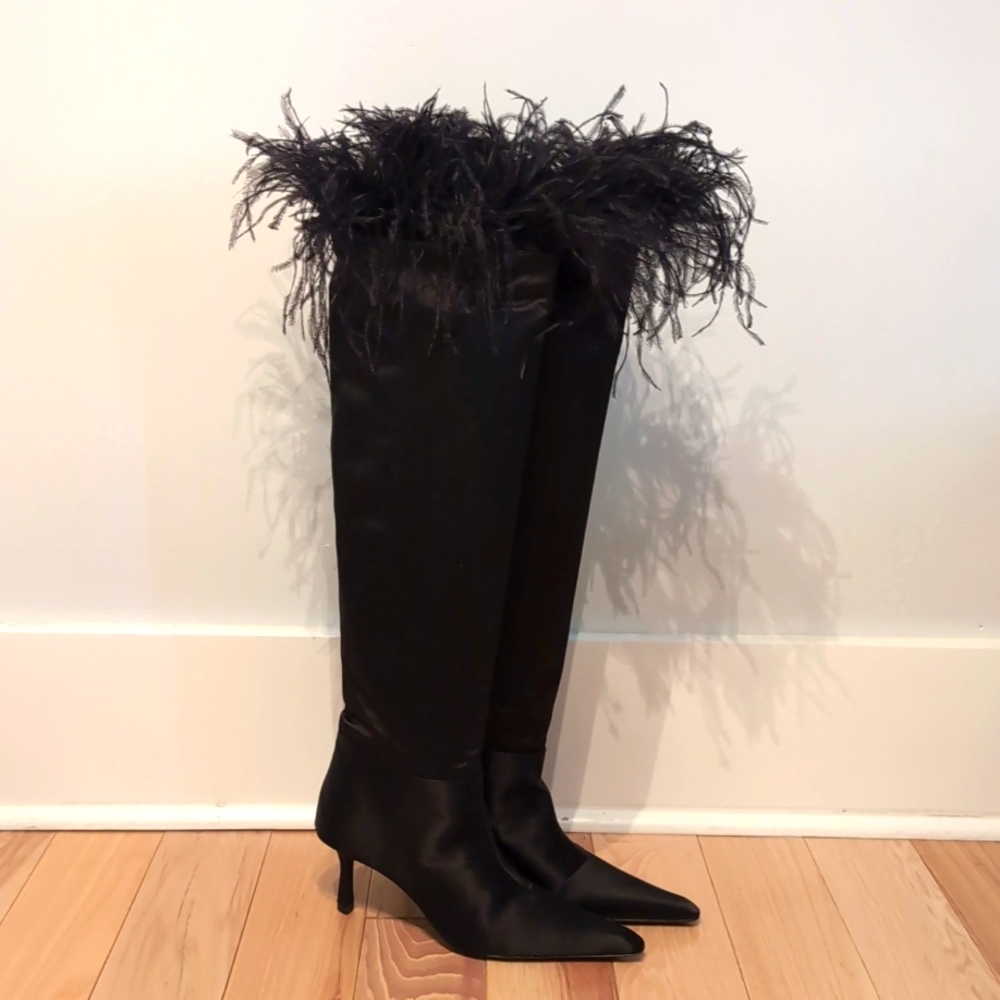 ALEXANDER WANG Viola 65 Feather Slouch Boot Black